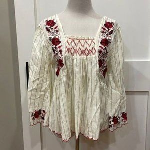 BBWM Embroidered Detail Smocked‎ Boho Top - Size L
